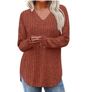 WIHOLL Long Sleeve Shirts V Neck Tops Tunic Fall Winter Sweaters Size M NWT